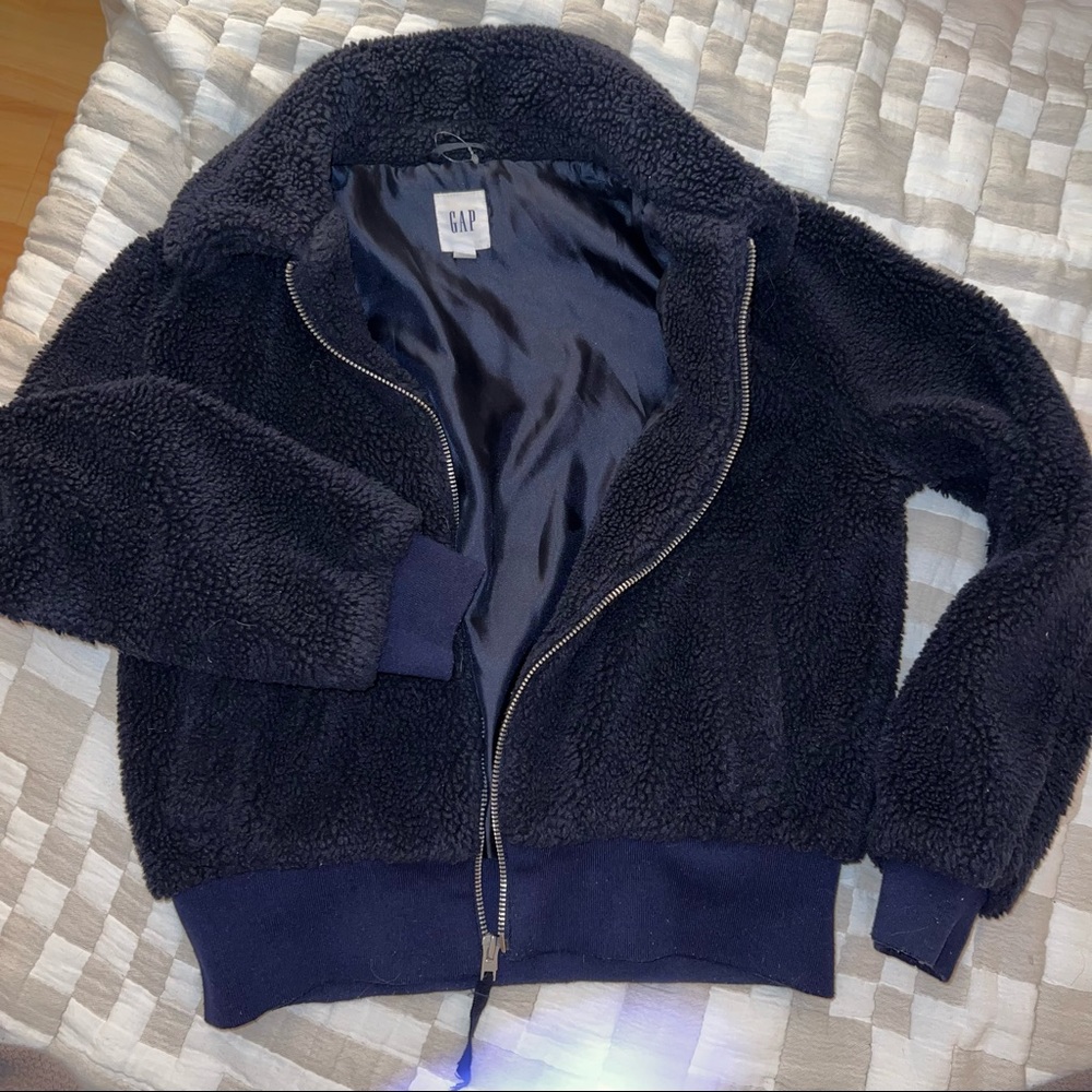 Navy sherpa lined bomber jacket